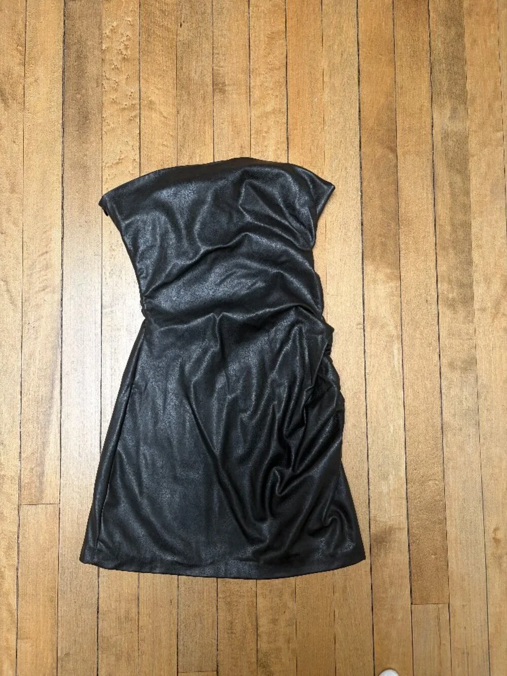 Faux Leather Ruched Strapless Dress - Picture 3 of 4